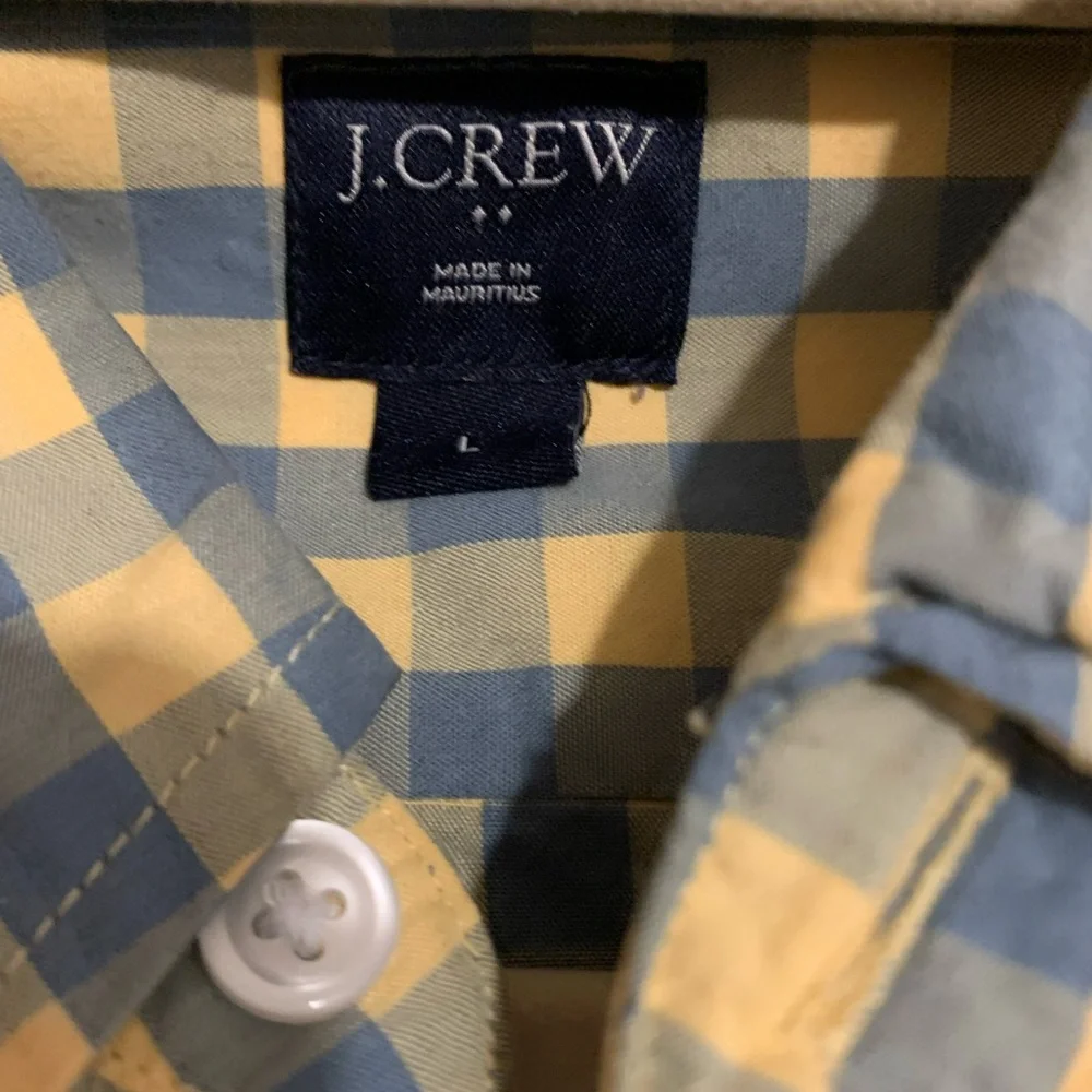 J.Crew Slim Fit Plaid Button Down Shirt Mens L Yellow Blue